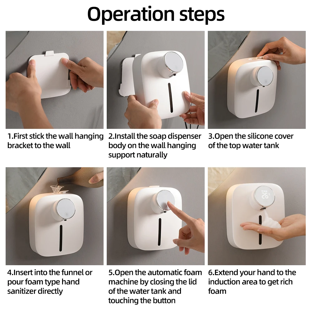 Automatic Soap Dispenser Wall-mounted Rechargeable Soap Foam Dispenser Digital Temperature Soap Dispenser Bathroom accessories 4
