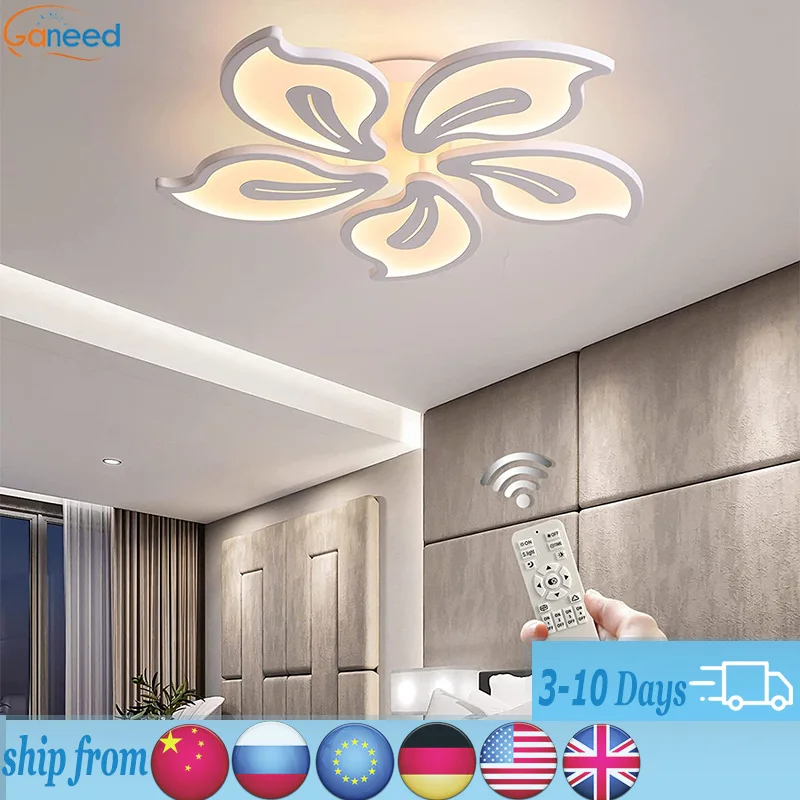 

LED Dimmable Ceiling Light, Acrylic Flush Mount Chandelier, Matte White Ceiling Lighting Fixture with Remote Control for Dinner