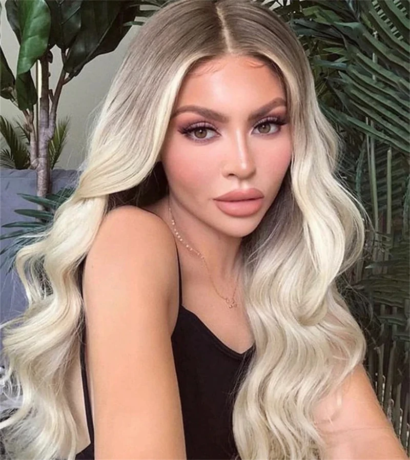Human Women Hair Wigs Loose Body Wave Ombre Ash Blonde 13x6 HD Lace Frontal Wig Sale Icy White Shadow Lace Wig 180% Glueless