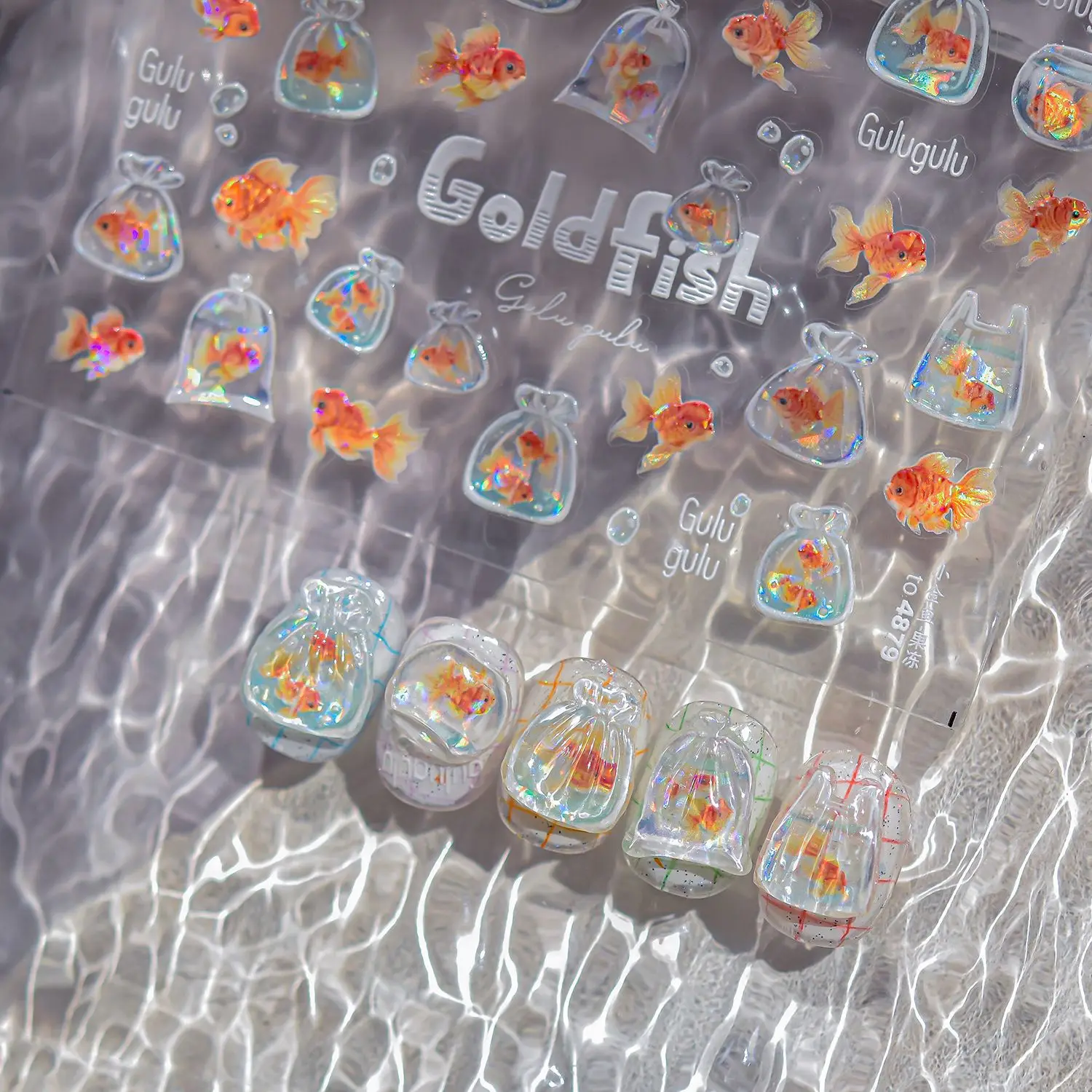 Bagful Brocaded Carp Goldfish Jellyfish Water Bubbles Seahorse Ocean Starfish Whale Adhesive Nail Art Stickers Manicure Decals