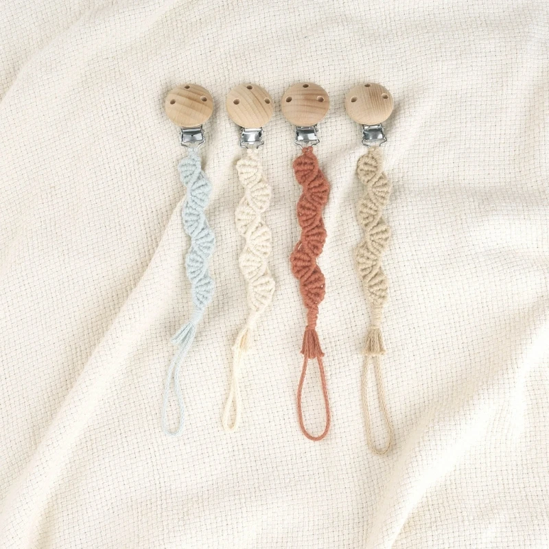 

Baby Pacifier Chain Hand Braided Cotton Cloth Handmade Round Shape Wooden Pacifier Clips For Nursing Teether Shower Gifts
