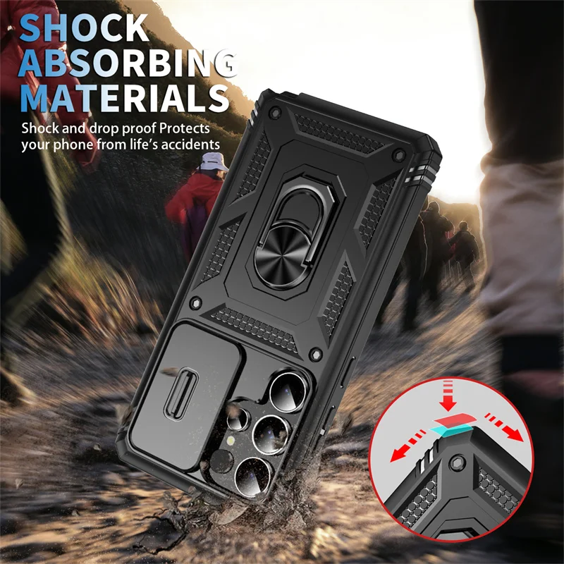 Heavy Duty Armor Phone Case For Samsung Galaxy S25 S24 S23 S22 S21 Ultra S20 FE Plus Note 20 Ultra Lens Protect Ring Stand Cover 5