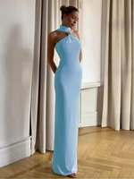 Nibber Halter Metal Knots Dress Women Elegant Summer Trend Solid Folds Backless Sleeveless Sexy Slim Banquet Party Long Bodycon - Image 5