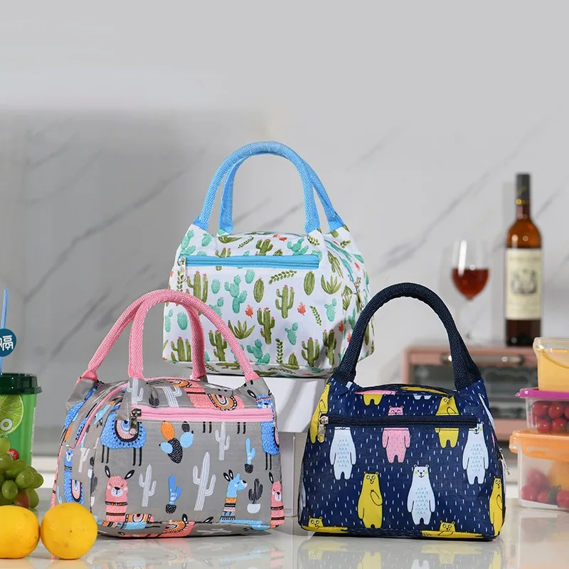 

Functional Pattern Cooler Lunch Box Portable Insulated Canvas Lunch Bag Thermal Food Picnic Lunch Bags For Women Kids