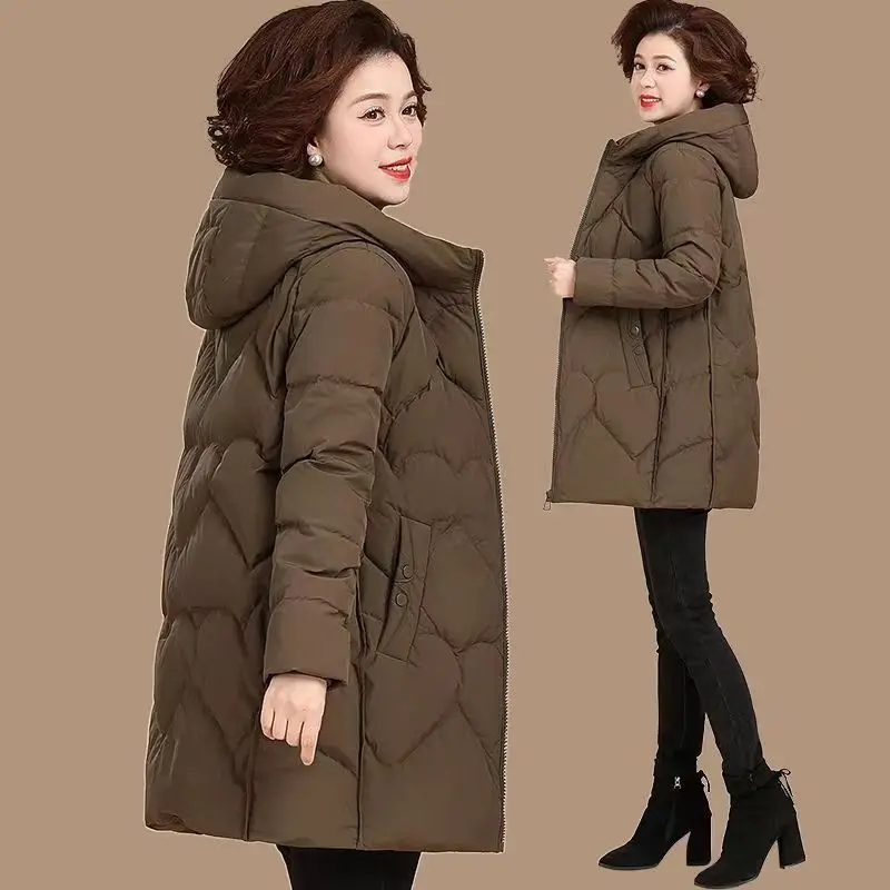 

Outwear Snow Wear Jacket Mid-length Hooded Cotton Padded Casual Slim Fit Coat Winter Women Warm Thickening Overcoat Parkas T264