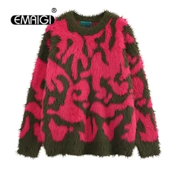 Unisex Autumn Winter Artificial Mink Sweater Men Women Streetwear Fashion Loose Causal Hip Hip Pullover Long Hair Sweater Couple