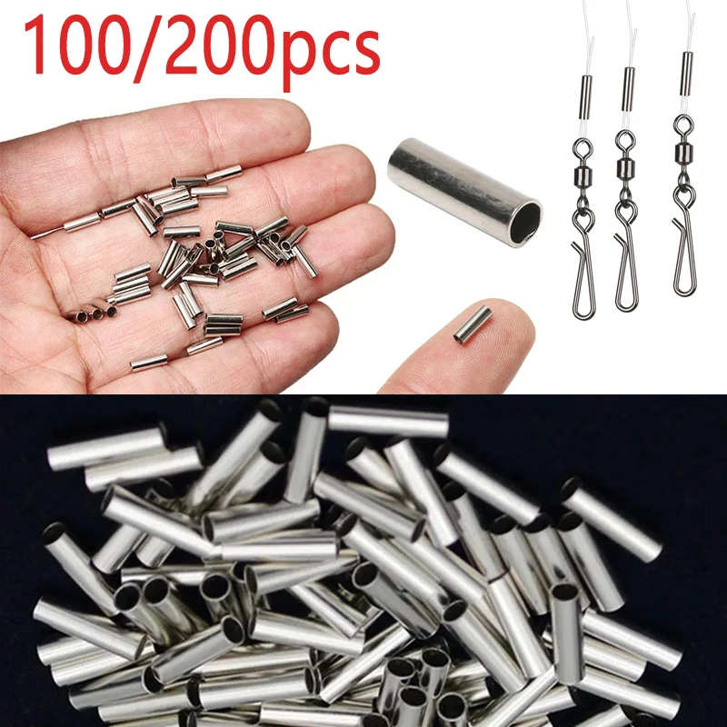 100/200 stücke Fishline Clipper Runde Kupfer Angelschnur Aluminium Crimp Hülse Kupfer Rohr 1,0mm-2,4mm meer Angeln EINE Linie Rohr
