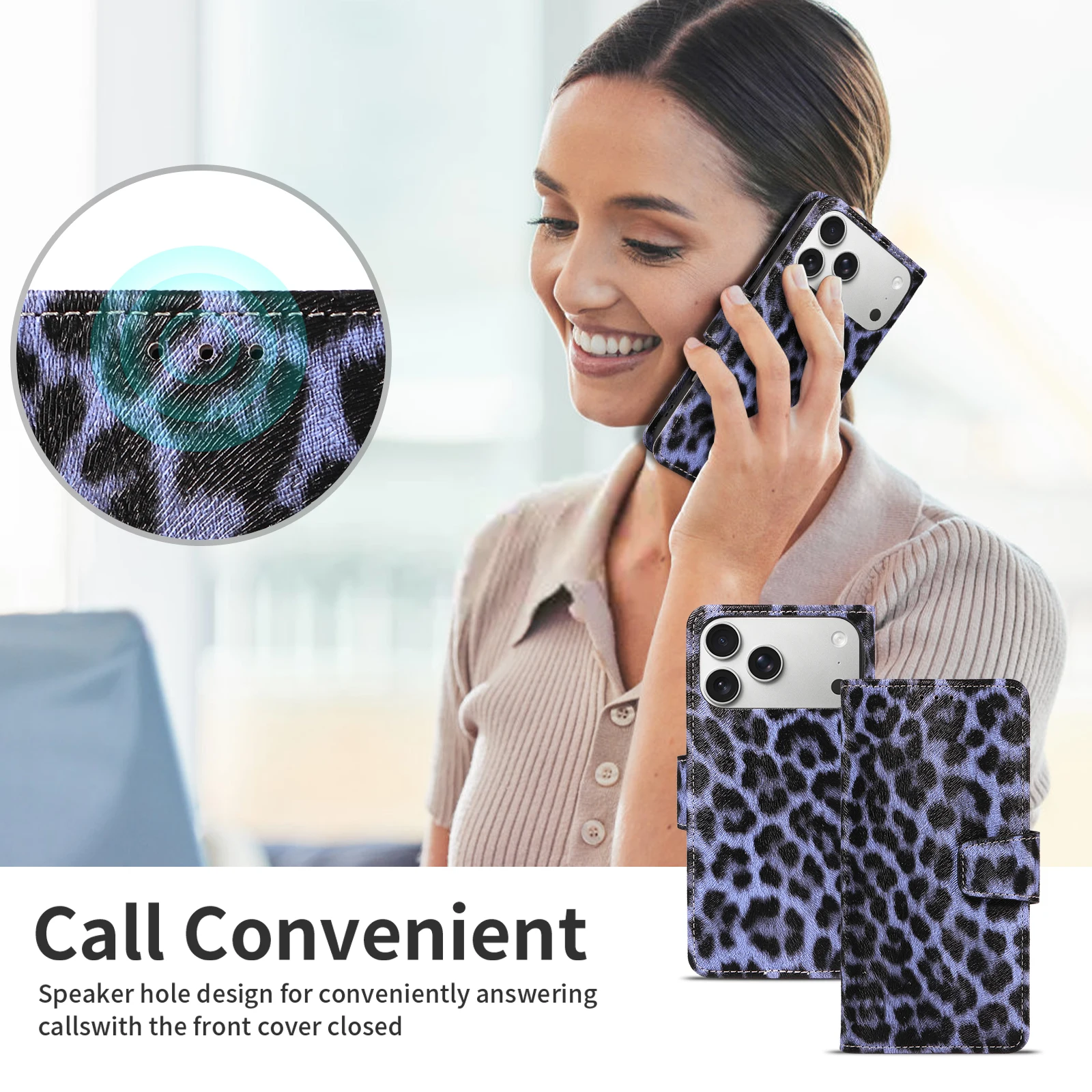 Leopard Print Magnetic Stand PU Leather Phone Case - Anti-Drop Protection Cover