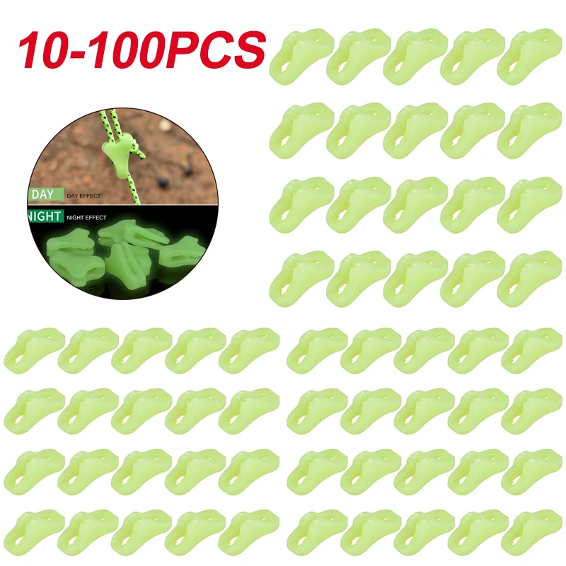 Camping Rope Buckle 10-100pcs Plastic Outdoor Camping Fluorescent Luminous Awning Tent Rope Buckle Canopy Anti-slip Triangle Tightening Hook Buckles camping tent accessories camping tent fasteners camping cord buckles camping rope buckle