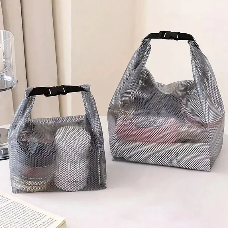 Waterproof Cosmetic Storage Bag Large Capacity Fitness Clothing Swimming Handbag Portable Shopping Travel Buckle Type Mesh Bags