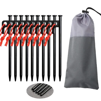 10Pcs Heavy Duty Tent Stakes with Storage Pouch, 20cm/30cm/40cm Forged Steel Tent Pegs for Camping, Hiking, Outdoor Lawn