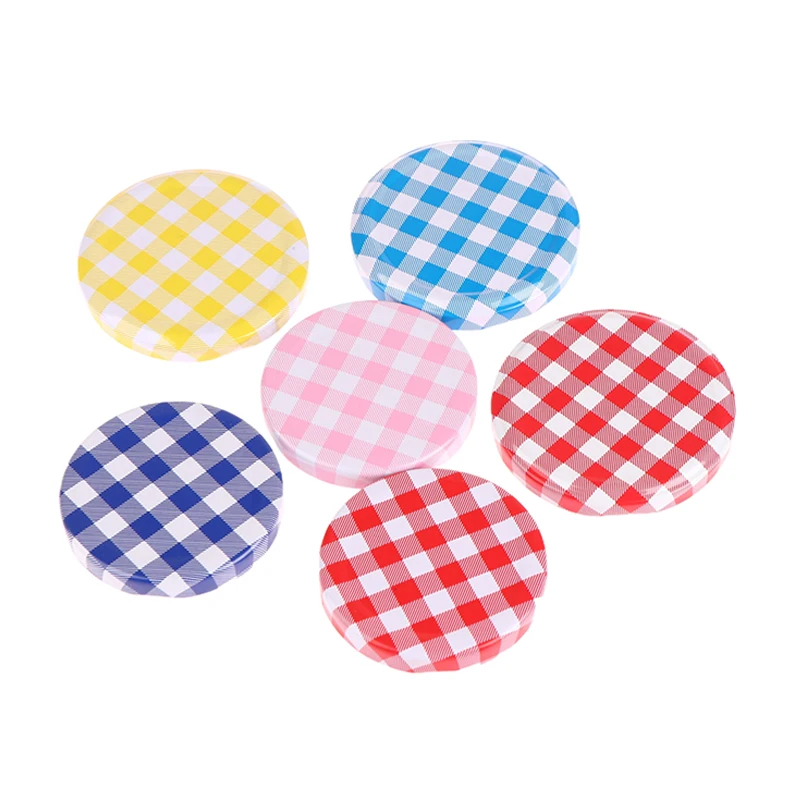 10Pcs Colorful Lattice Jam Jars Lids Wide Mouth Screw Lids Twist Off Storage Caps For Jars Glass Round Storage Cover