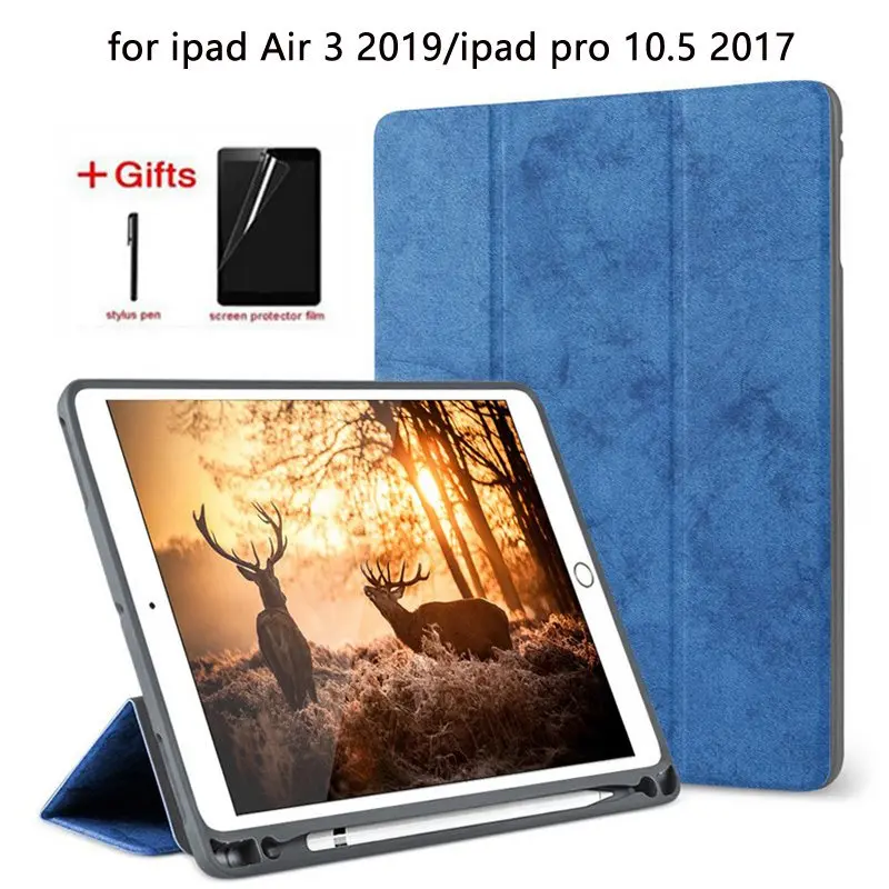 

Тонкий кожаный чехол для iPad Air 3 10,5 2019/ iPad Pro 10,5 2017 2015 Чехол + пленка + ручка