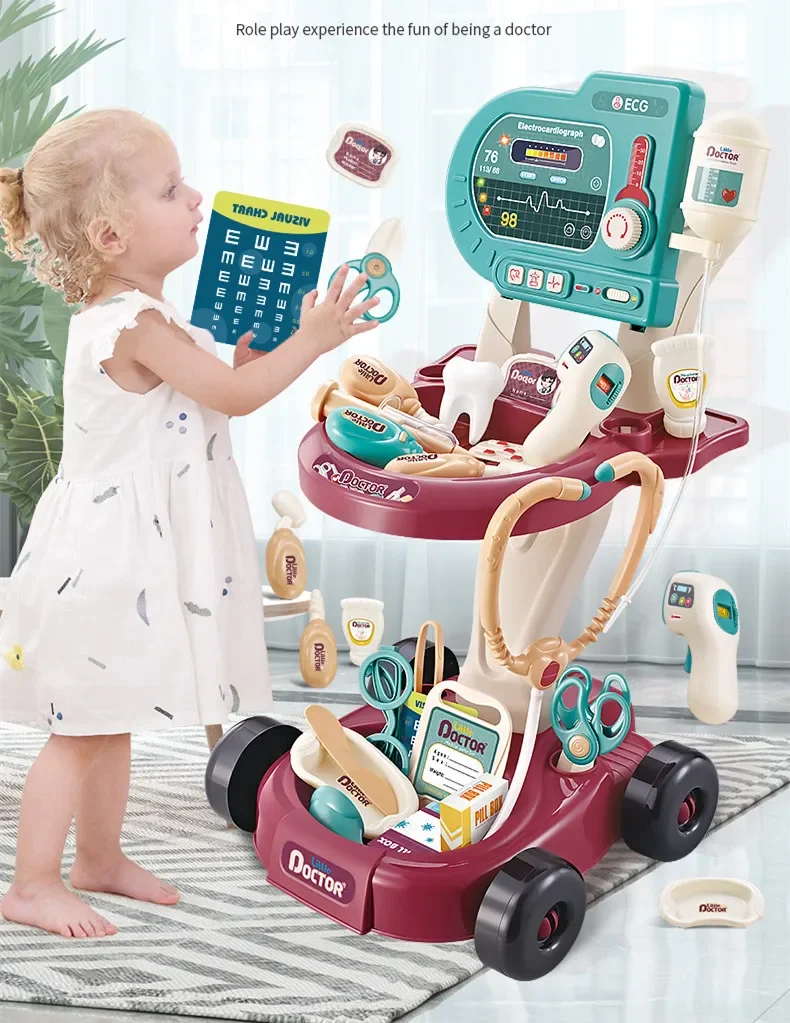 24pcs LED lights and sound Simulation Doctor accessories doctor medical game set ECG equipment play house toys for baby gift 6
