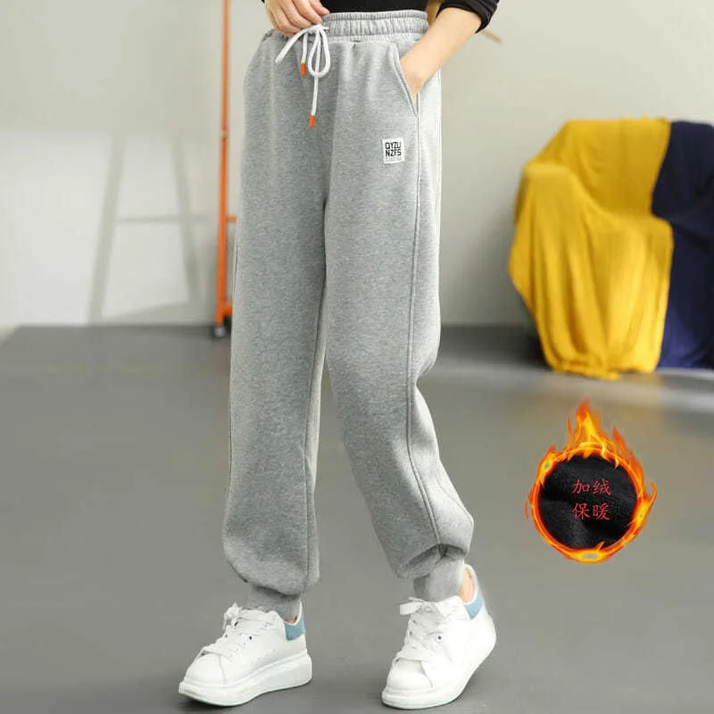 Autumn Winter Warm Sweatpants Women All-Match Casual High Waist Plus Velvet Harem Trousers Vintage Stretch Jogger Pantalones