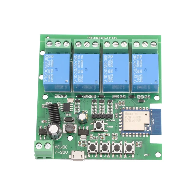Tuya 1/2/4 Way WiFi Remote Control Relay Switch Module Supports 433MHZ RF Receiver DC7-32V USB 5V Smart Home Garage Universal 3