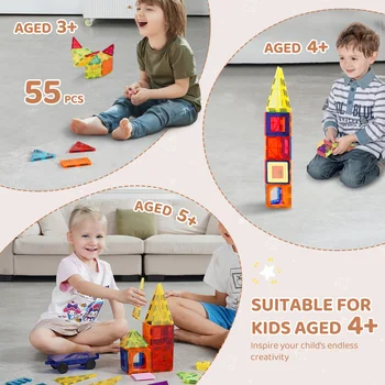 VEVOR 55pcs Magnetic Building Blocks Construction Set Magnet Tiles Children Montessori Educational Game Toys for Kids Boys Gifts 4