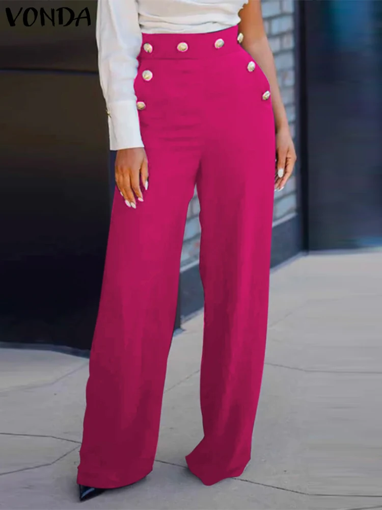 

Autumn VONDA Elegant Office Pants Women Casual High Waist Long Trousers 2024 Solid Color Streetwear Pockets Loose Pantalones