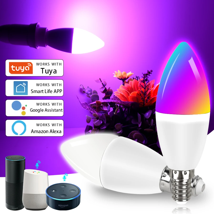 E14 Wifi Smart Light Bulb Candle Lamp 220V 5W 7W 9W Dimmable Tuya Smart Life APP Voice Control Bulbs With Alexa Google Home smart led light bulbs