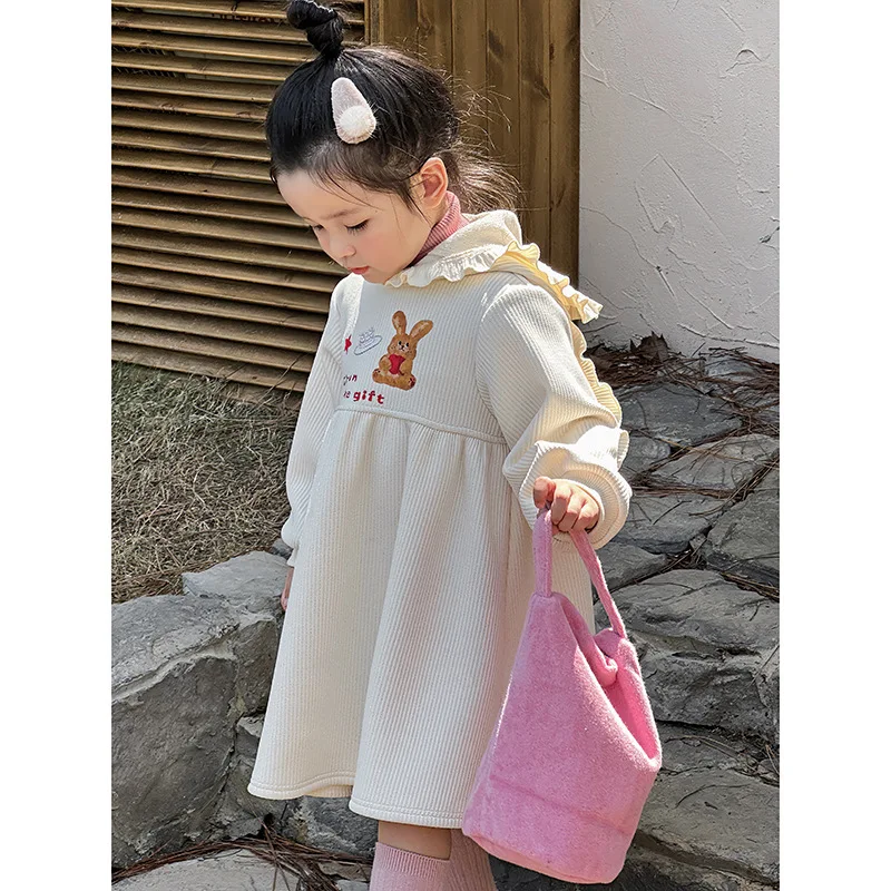 

Girls' Autumn and Winter Little Rabbit Dress 2023 Children's Velvet Princess Dress Baby Fashionable Long Dress