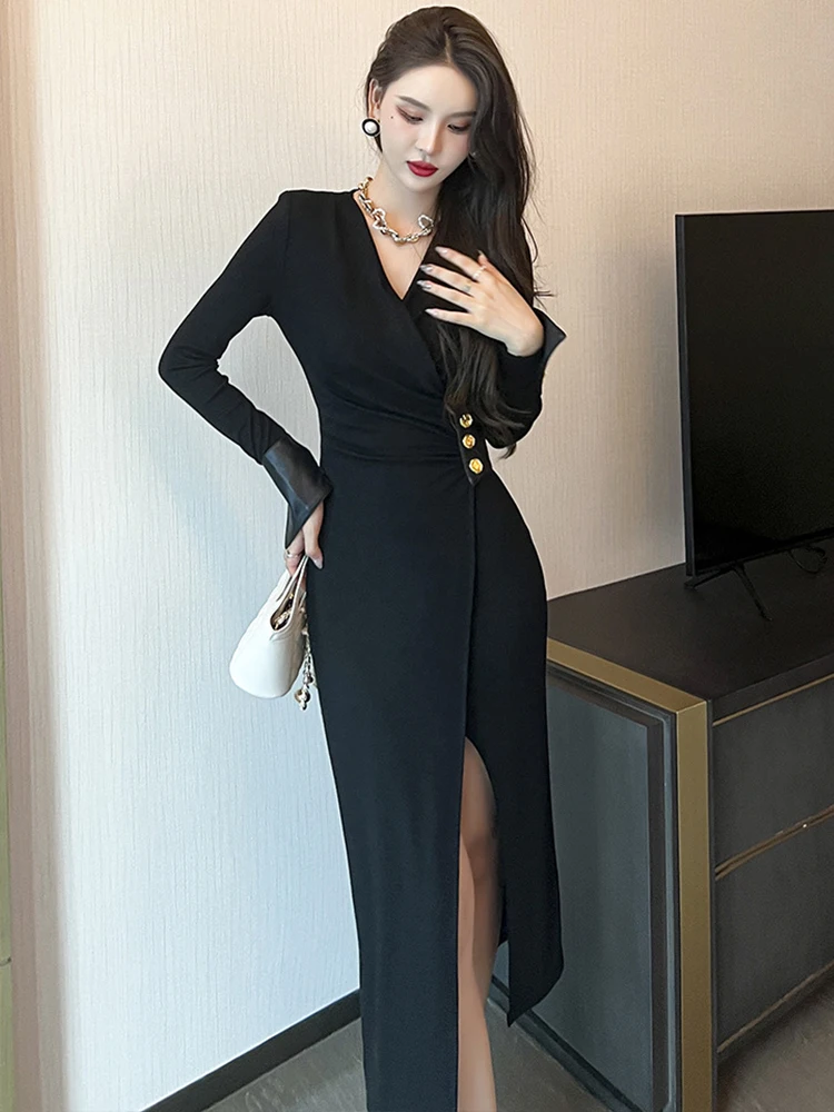 その他トップス Korean Elegant Women Evening Dress Sweet Casual Hollow Sexy Deep V-Neck Maxi Party Club Gown Birthday Robe Femme Mujer Vestidos Korean Elegant Women Evening Dress Satin Vintage Chic Sexy