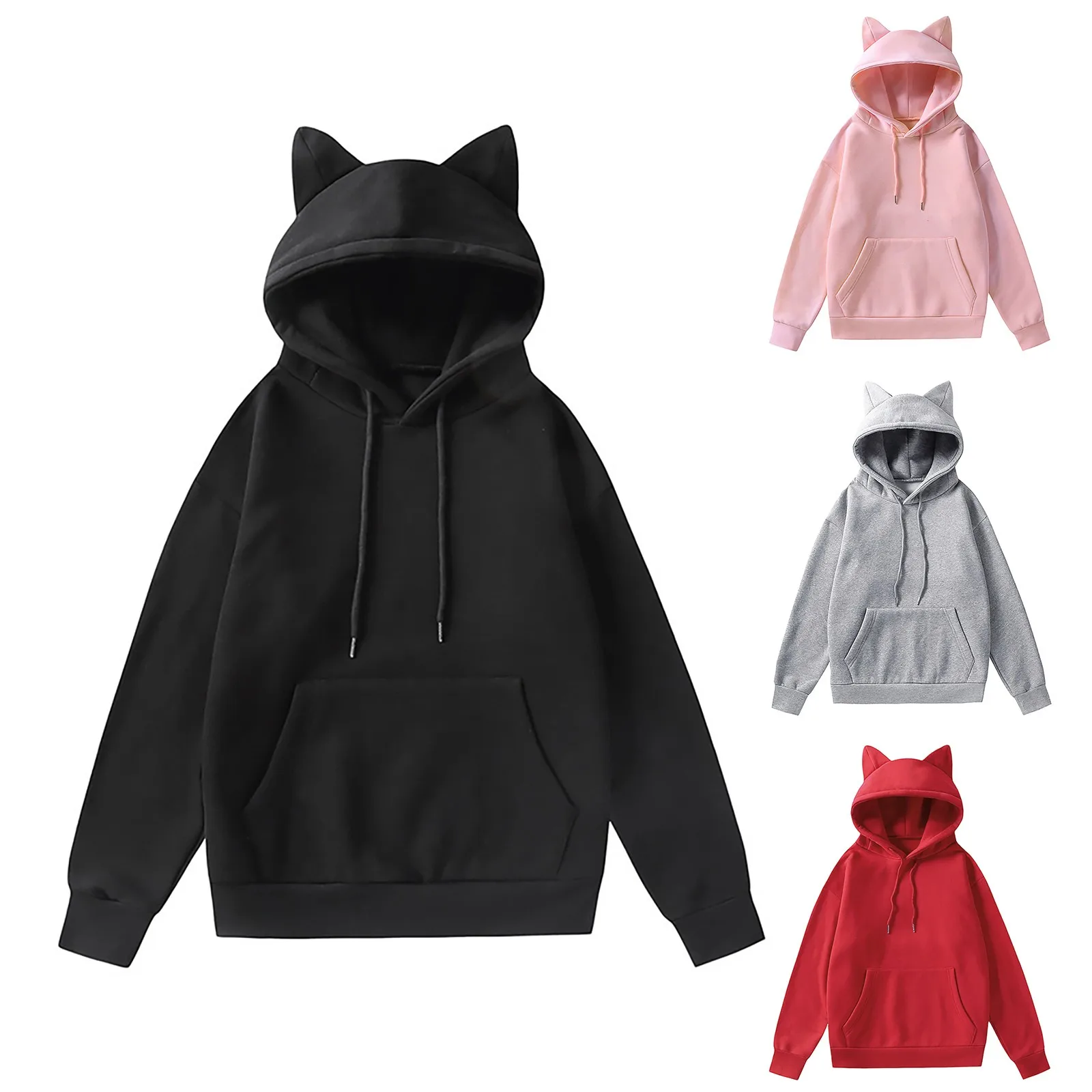 

Women'S Long Sleeve Thickened Drawstring Pullover Hoodie Sweatshirt Top Fleece Sweater Dress