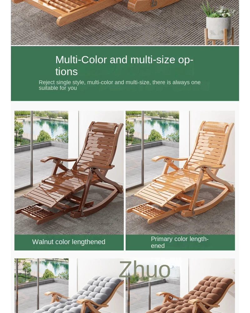 Description Picture 3 of itemBamboo adults Folding Rocking chair balcony Relax reclining chair Living room Armchair  Sun lounger Chair bed Design ergonomic