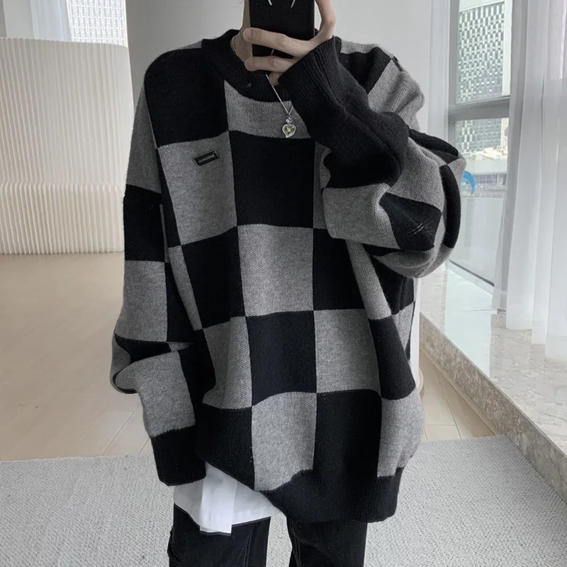 Fashion O-Neck Knitted Spliced Korean Color Sweaters Men's Clothing Autumn New All-match Casual Pullovers Loose Warm Tops