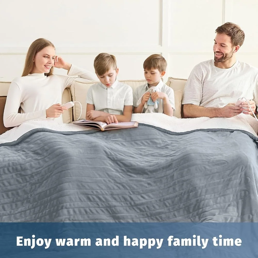Heated Electric Blanket Queen Dual Control 10 Heat Levels 8 Hours Auto Shut Off Soft Flannel with Overheat Protection 6