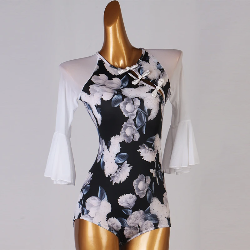 

Standard Open Back Latin Dance Jumpsuit Top With Flared Sleeves Modern Social National Standard New