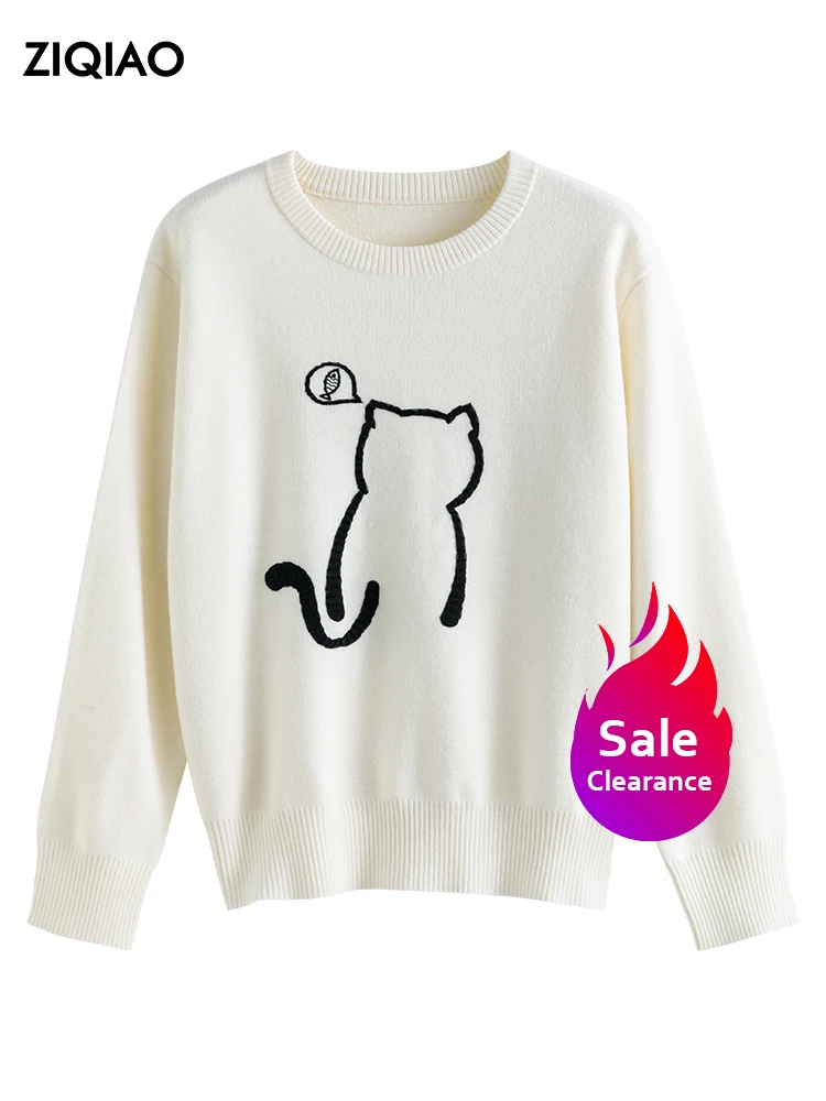 

ZIQIAO【Clearance Sale】Jacquard Sweater Pullover Women 2022 Autumn Winter New Soft Waxy Outer Knit Sweater Female Top