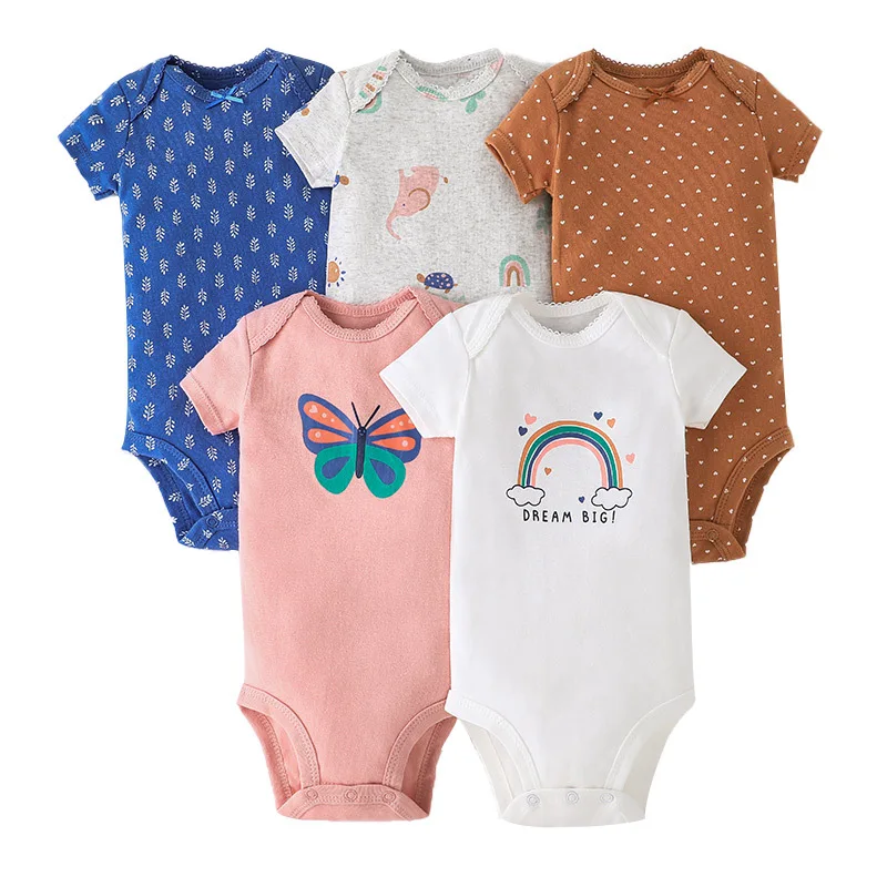 5 Pairs Newborn Baby Bodysuit Short Sleeve Infant Jumpsuit Short Sleeve Cotton Overalls Newborn Infant Jumpsuit  Kids Baby Roup