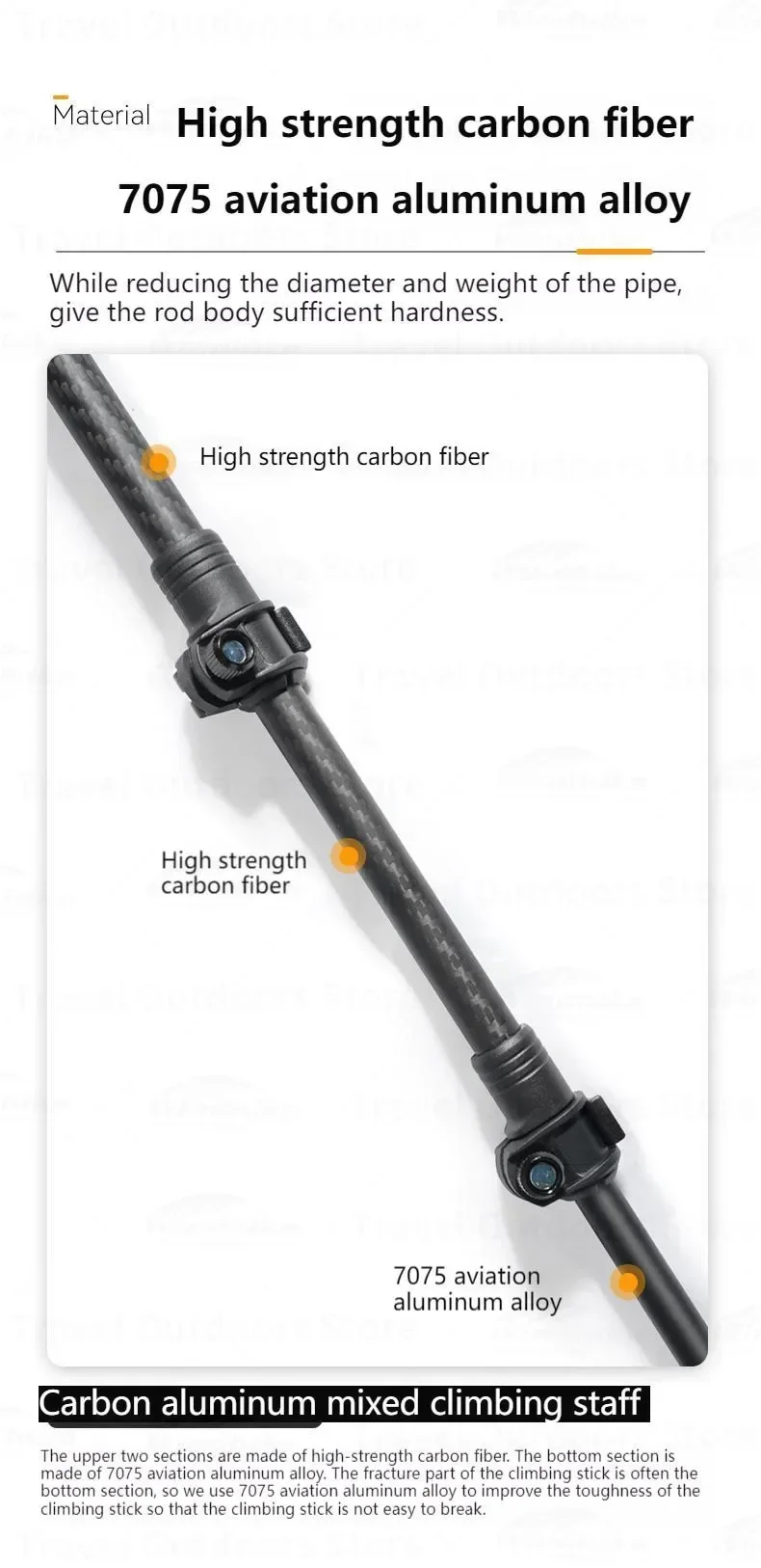 Description Picture 6 of item3F UL GEAR Ultralight Climbing Stick 135cm Carbon Fiberr Aluminum Length Adjustable Portable Trekking Walking Hiking Accessories