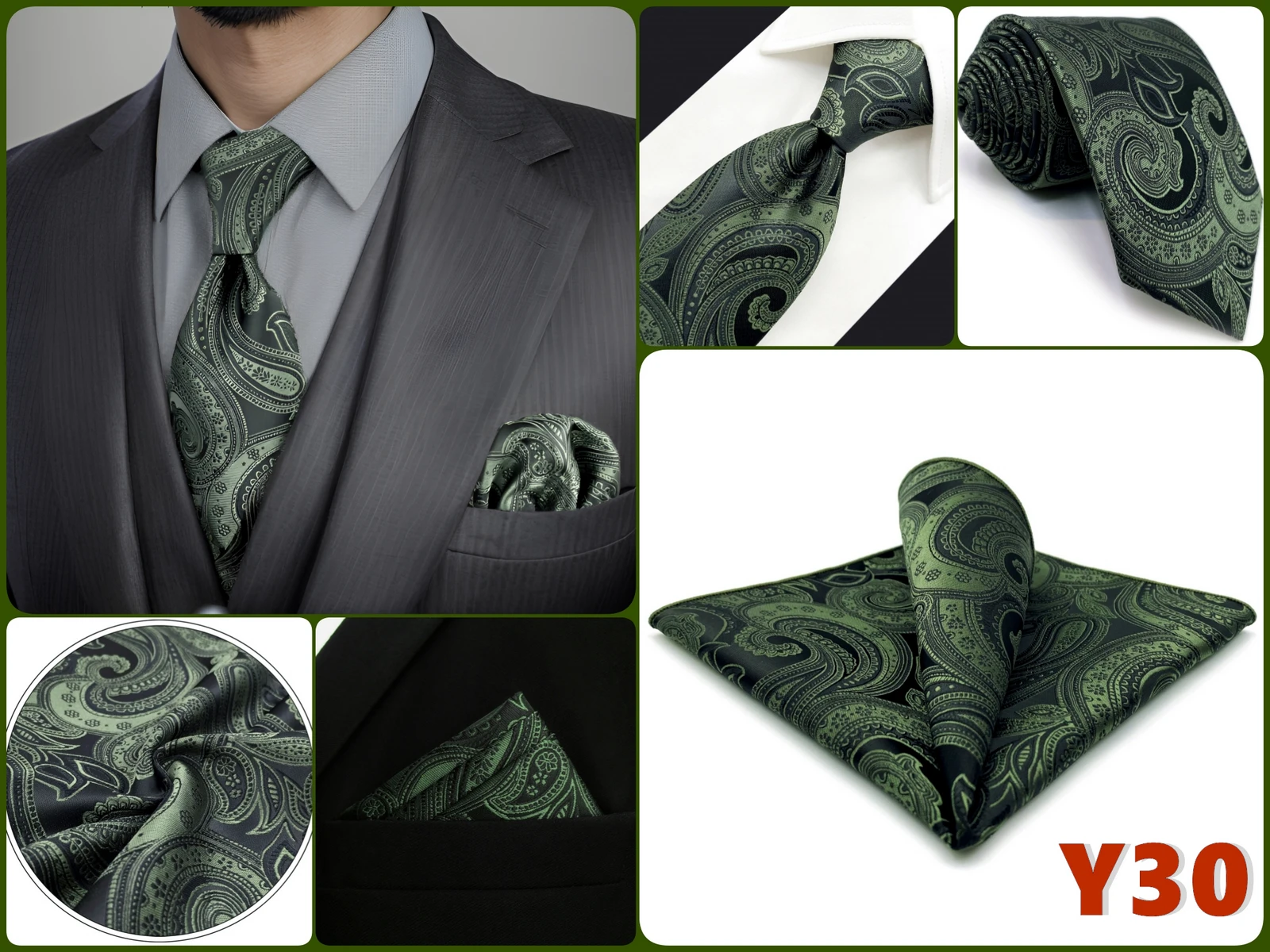 Herren-Krawatten-Set mit Einstecktuch, Blau, Marineblau, Grau, Dunkelgrün, Extra Lang 160cm, Hochzeitsgeschenk, Krawattenzubehör, Dropshipping – Detail 32