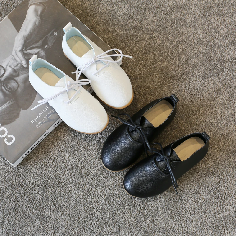 

Autumn Toddler Girls Casual Leather Shoes Children Classic White School Shoes Big Girls Wedding Shoes Kids Lace-up Flats 3-14Y