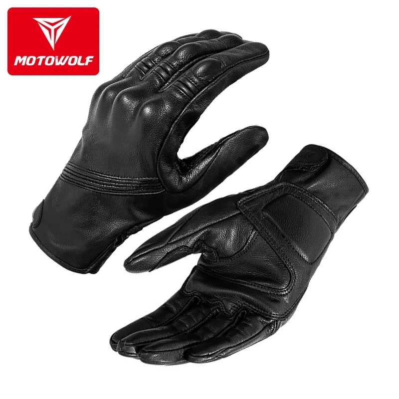 Real leather motorcycle gloves waterproof windproof winter warm summer breathable touch operate