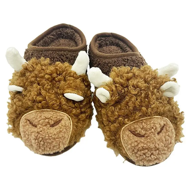 

Plush Animal Slippers Cartoon Scottish Fluffy Cow Slippers Brown Design Indoor Slippers For Dining Room Living Room And Bedroom