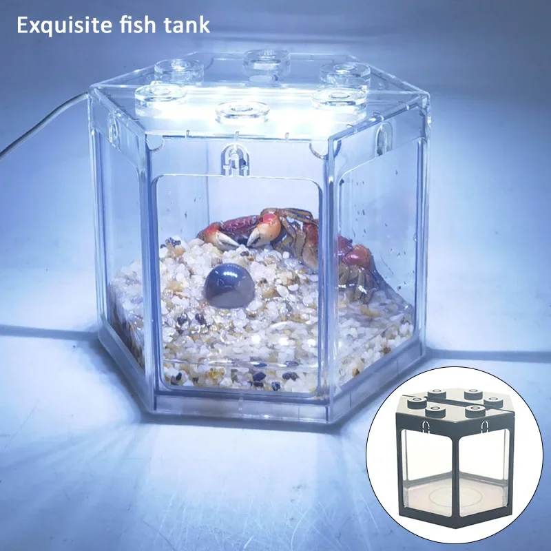 

Desktop Creative Block Fish Tank Breeding Box Betta Turtle Crab Hexagonal Pet Breeding Box Aquarium Viewing Portable Fish Tank