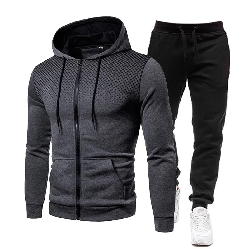 Gris - Conjunto Deportivo con Cremallera de 2 Piezas para Hombre