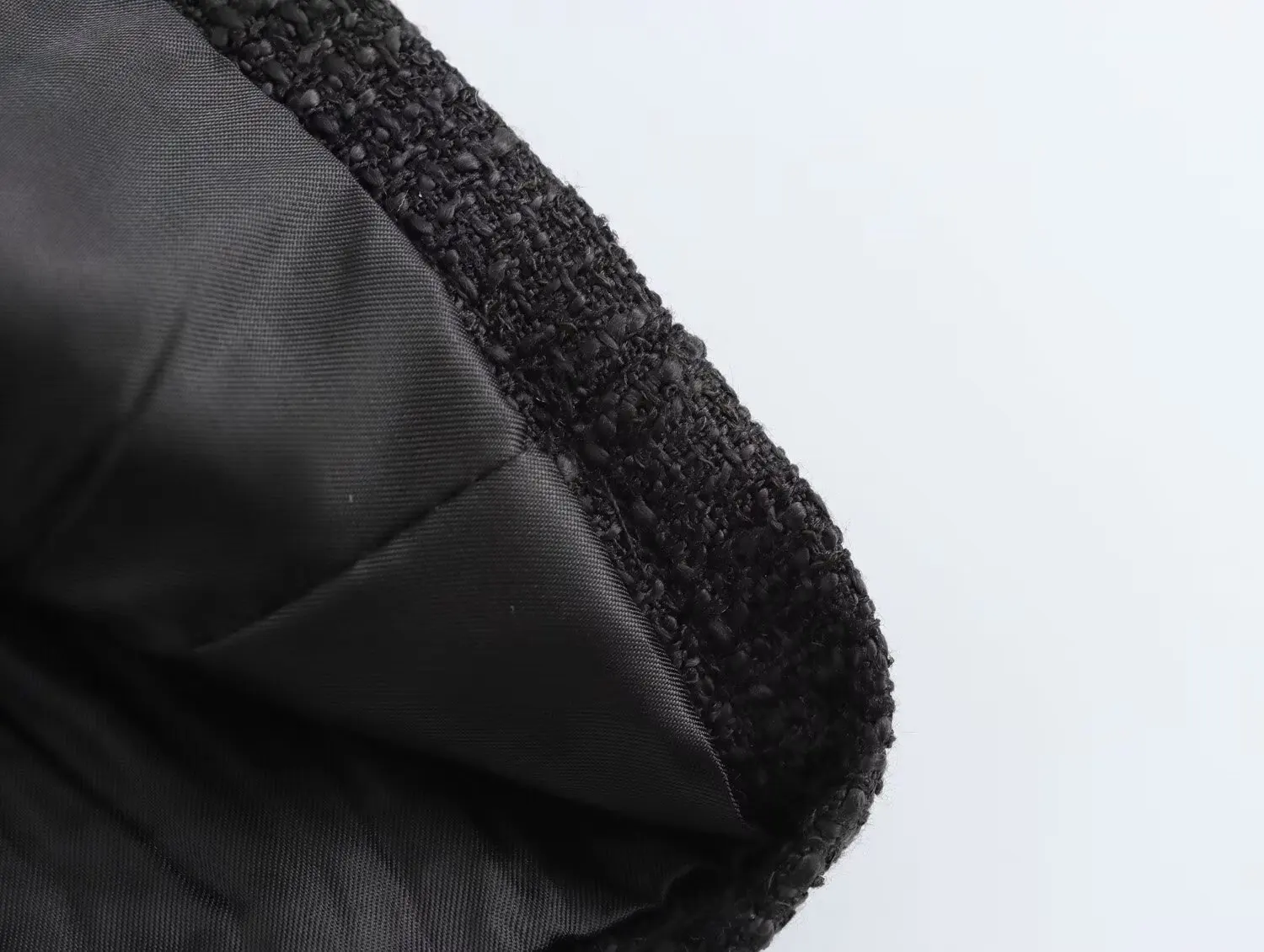 Abrigo de tweed negro de lana suave con cuello redondo para otoño, chaqueta corta vintage con bolsillos delanteros y botones de un solo pecho, chaqueta elegante