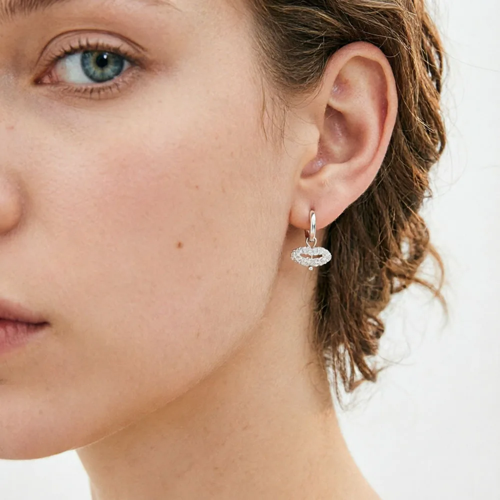 HUIDANG Lippen-Ohrringe für Damen, Filigrane Strass-Ohrringe aus 316 Edelstahl, Kleine Creolen, Neuerscheinung – Detail 11