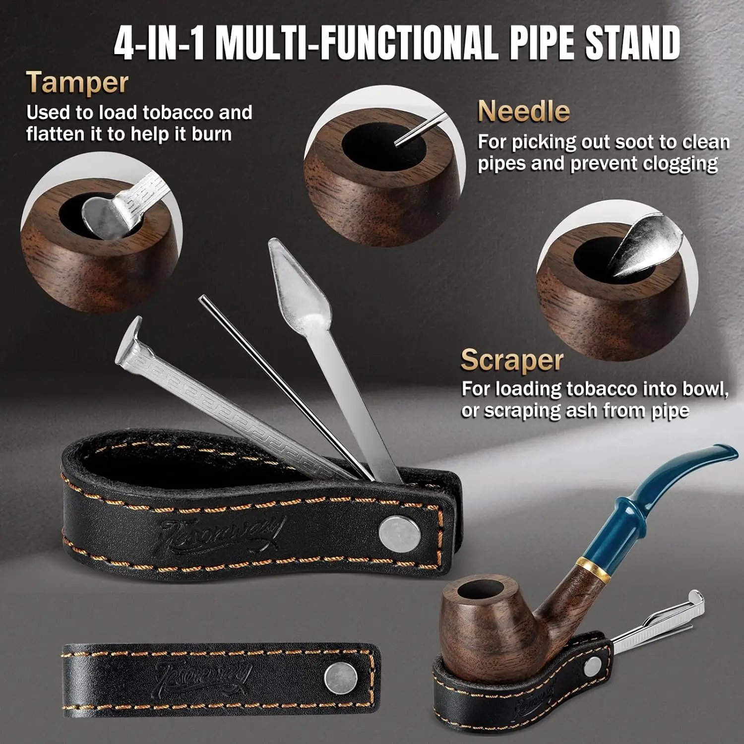 Smoking Accessories Tobacco Pipe Tobacco Smoking Accessories Smoking Pipe Filters Herb Smoking Pipe Smoking Pipe Ebony Wood Pipe Set with PU Leather Travel Pipe Pouch Replaceable Stem Pipe Filters and Smoking Accessories