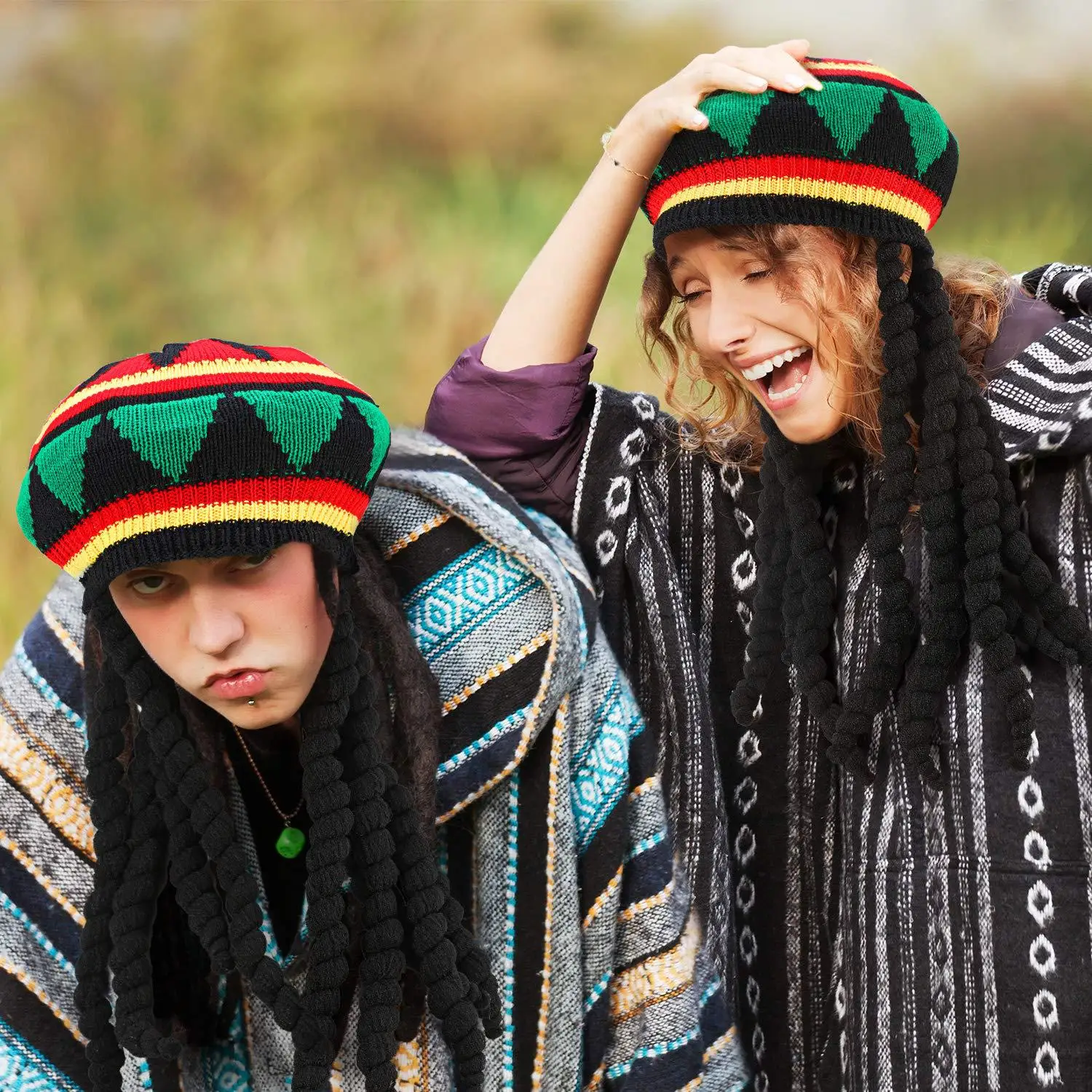 New Unisex Knitted Braid Hat Jamaican Bob Rasta Beanie Hats Hip Hop Cap ...