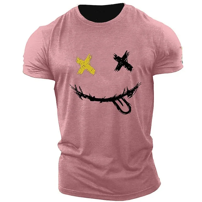 

Men's Summer T-shirt With Quick Drying Material Cool And Breathable Smiling Face Pattern Round Neck Beautiful And Anime Elements