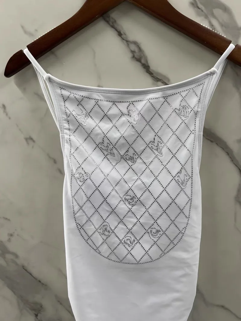 New women's triangular jumpsuit with diamond inlay, slim fitting and sexy swimsuit, backless, beach vacation swimsuit