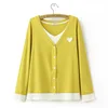 2023 Autumn Clothes Women T-Shirt Plus Size Cute Wind Flower Buttons Tee Long Sleeve Fake Two Pieces Top Curve E2 823