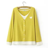 2023 Autumn Clothes Women T-Shirt Plus Size Cute Wind Flower Buttons Tee Long Sleeve Fake Two Pieces Top Curve E2 823