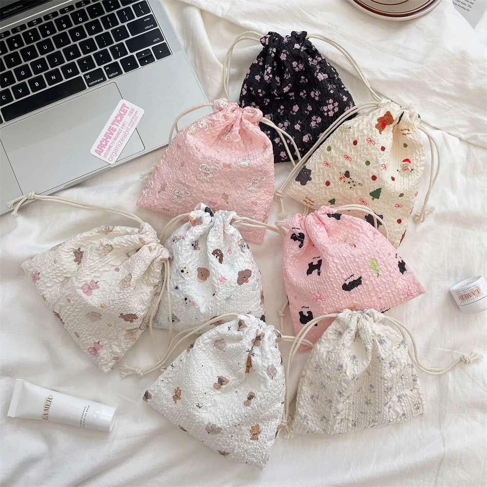 Cute Bear Cartoon Drawstring Bags Women Drawstring Packaging Pocket Cosmetic Bag Makeup Bag Large Capacity Coin Purse Coin Pouch
