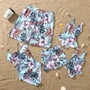 2025 New Mom Daughter Matching Clothes Floral One-Piece Suit Swimwear Girls Back Bandage Swimsuit Boys Swimming Trunks Beachwear 1