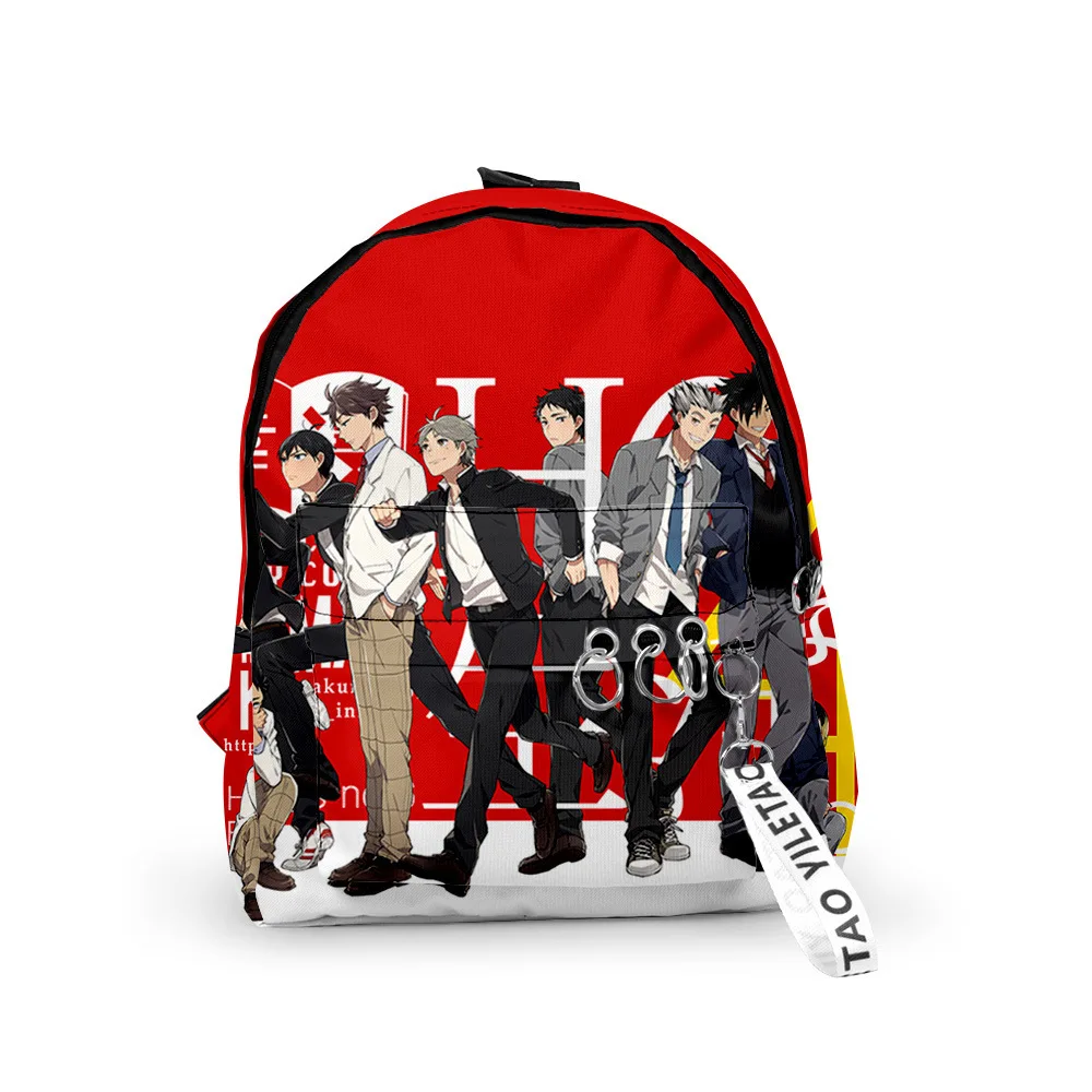 

Мультяшный Haikyuu! Рюкзаки для ноутбука для мальчиков и девочек, школьные сумки для учеников, водонепроницаемые милые маленькие рюкзаки из ткани Оксфорд с 3D-принтом и брелоками